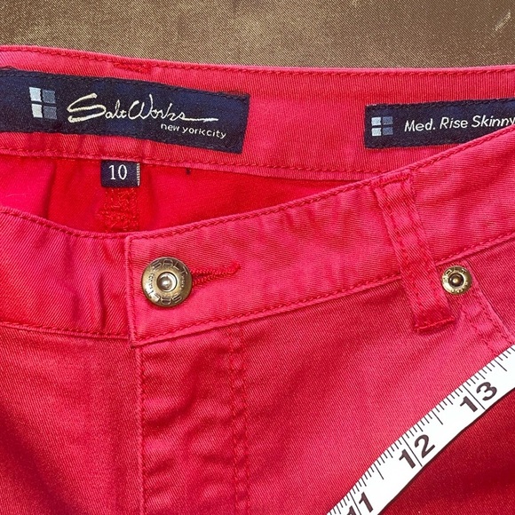 Salt Works Red Coated Denim Jeans Stretch Mid-Rise Classic Style Size 10 - Picture 10 of 12